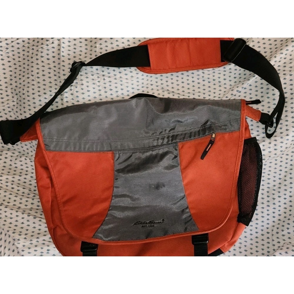 Unisex Vintage Eddie Bauer Messenger Bag Nylon Orange Gray Stretwear Gorpcore Cr